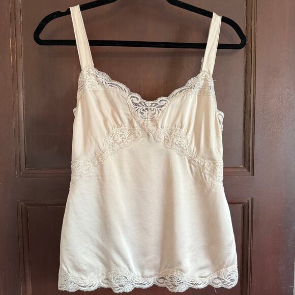 Y2K Vintage WHITE HOUSE BLACK MARKET | Cream Silk Lace Trim Camisole Extra Small - Picture 1 of 5
